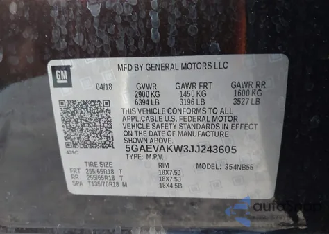 2018 Buick Enclave Essence from USA, damaged, VIN 5GAEVAKW3JJ243605